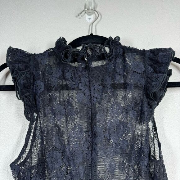 NBD x Revolve Freya Bodysuit Sheer Black Floral Lace Sleeveless Ruffle Medium - Picture 6 of 8